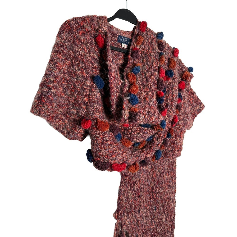 Anthropologie Womens Handknit By Dollie Cropped Handknit Pom Wrap Cardigan Scarf - Picture 2 of 12